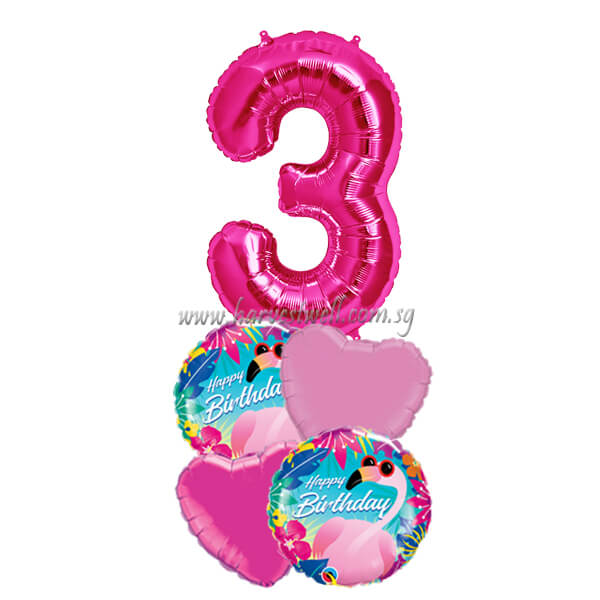 Tropical Cool Flamingo Birthday Age Balloon Bouquet